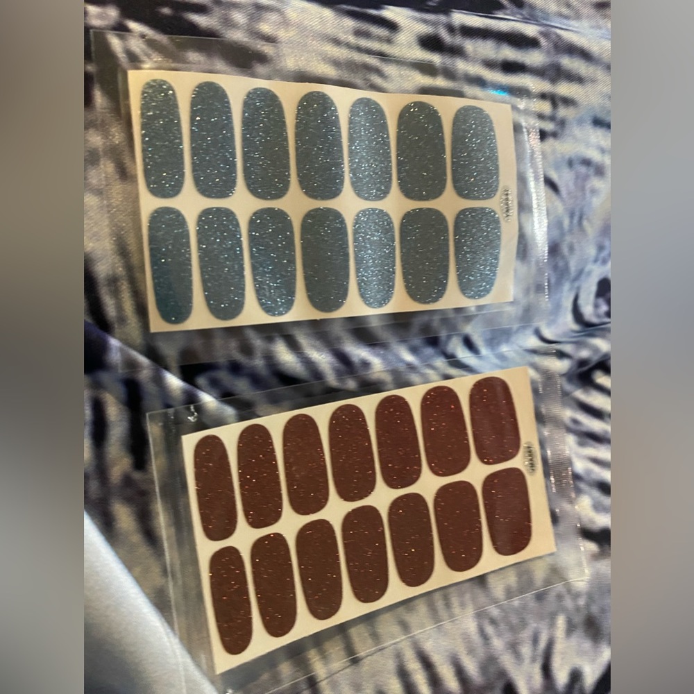 2 sheets nail art sticker polish blue teal and brown red sparkles super cute